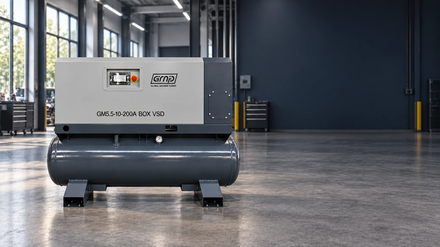 Винтовой компрессор GMP GM5,5-10-200A BOX VSD в технической зоне автосервиса